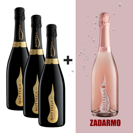 3x Bottega Prosecco DOC Spumante Brut 0,75L + 1x ROSÉ Brut ZADARMO