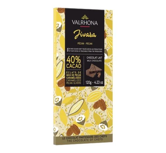 VALRHONA 120g Milchschokolade mit Pekannüssen