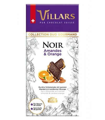 VILLARS Dunkle Schokolade mit Mandelstückchen und Orangenschale 180g