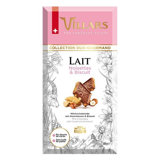 VILLARS Vollmilchschokolade mit Haselnüssen und Keks 180g